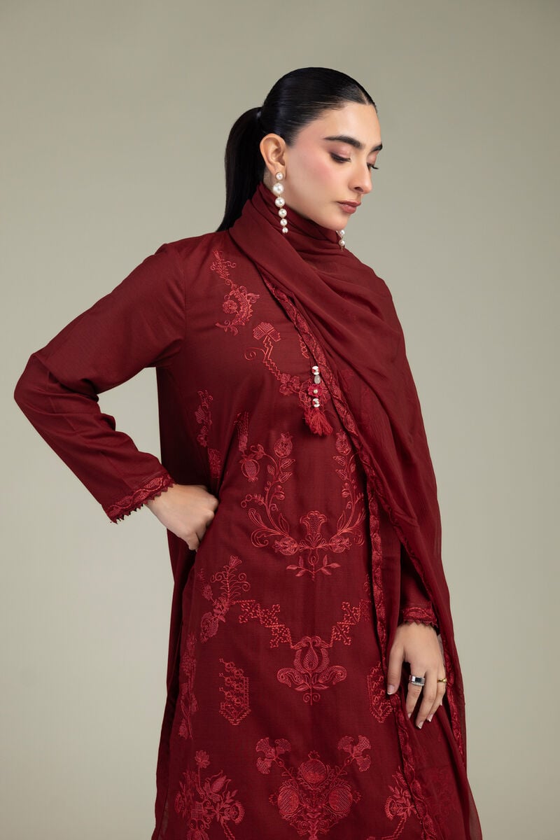 Embroidered | Chiffon | Maroon Chiffon Dupatta | USD 40.00