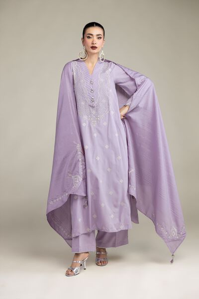 Embroidered | Polyester Silk | Silk Lavender Dupatta | USD 40.00