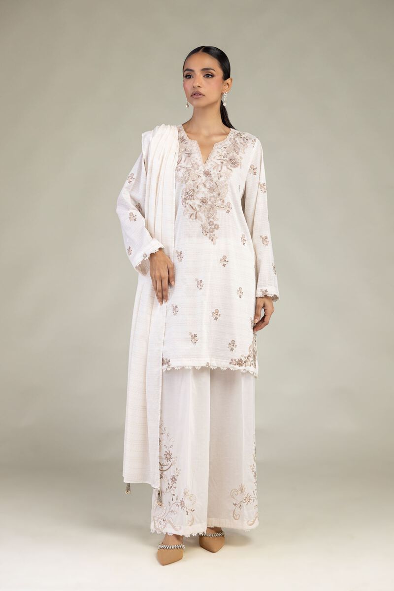 Embroidered | Messuri Dobby | White Tailored 3-Piece | USD 85.00