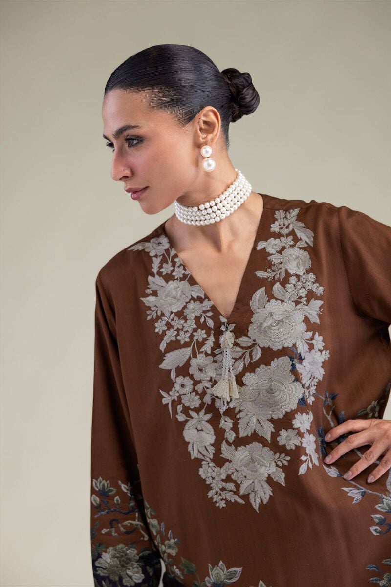 Embroidered | Raw Silk | Brown Silk Kurta | USD 55.00
