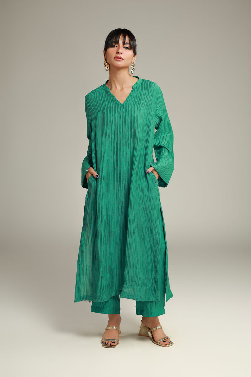 Dyed | Blended Crinkle | Solid Long Kurta | USD 35.00
