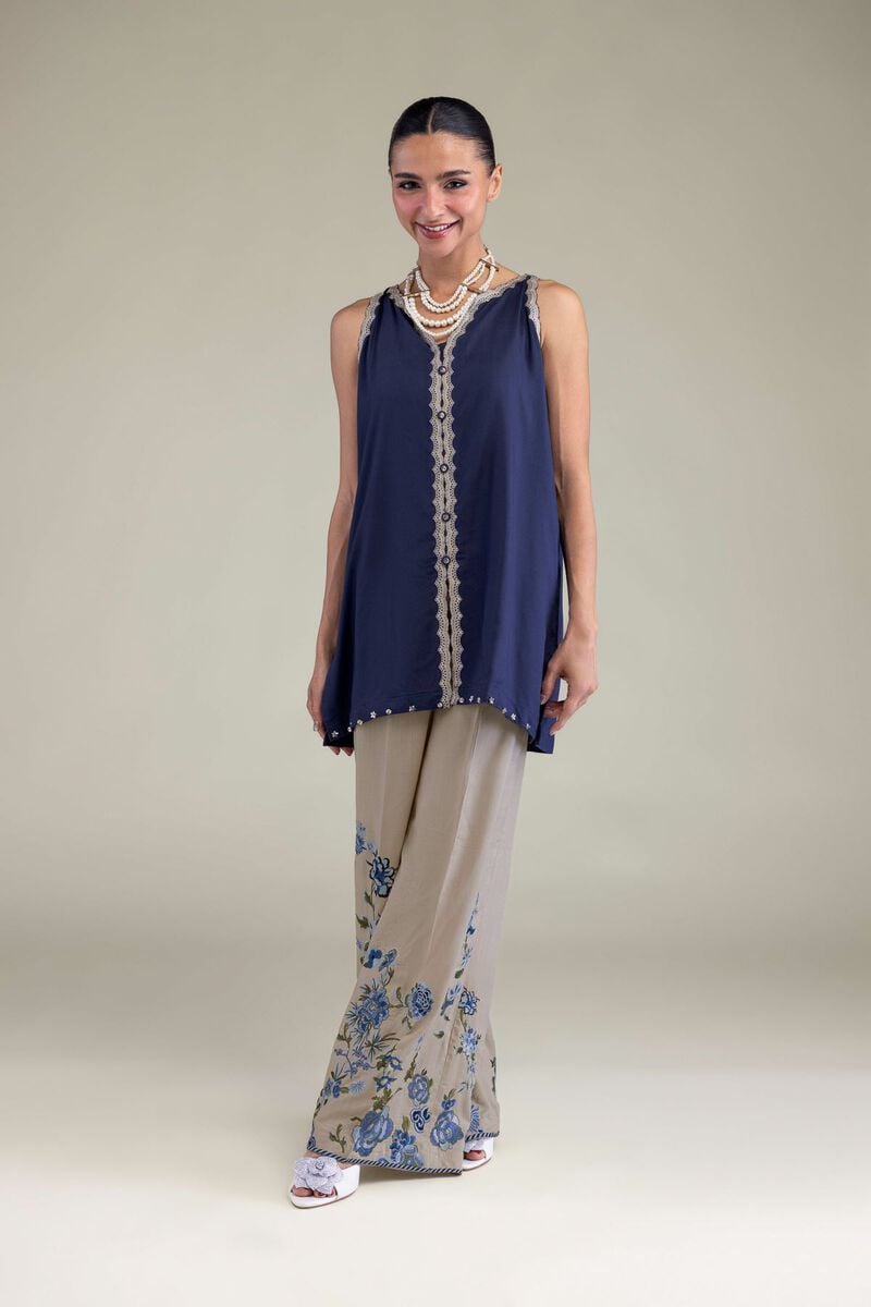 Embroidered | Raw Silk | Sleeveless V-Neck Kurta | USD 40.00