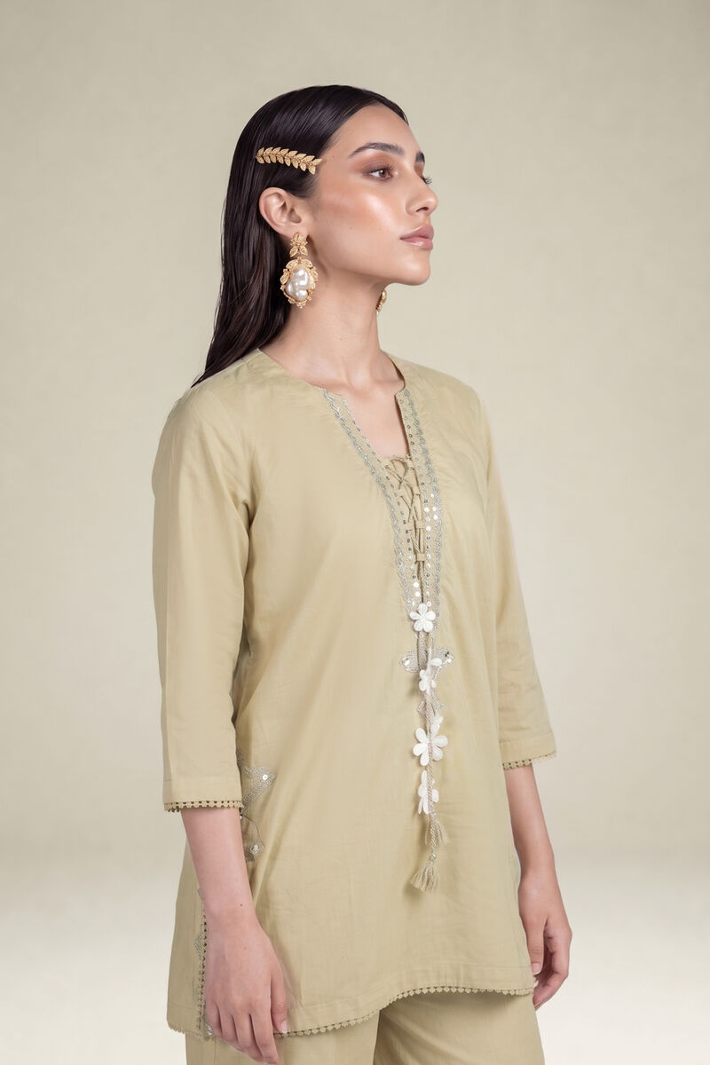 Embroidered | Cambric | Beige Cambric Kurta | USD 40.00