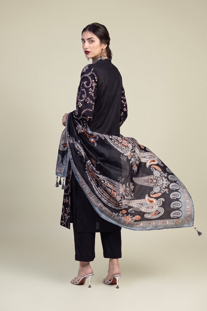 Embroidered | Polyester Silk | Black Silk Dupatta | USD 35.00