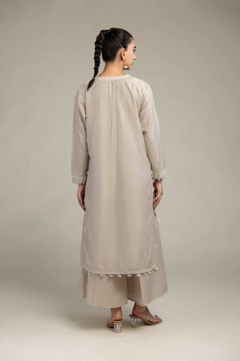 Raw Silk | Paisley Beige  Kurta | USD 70.00