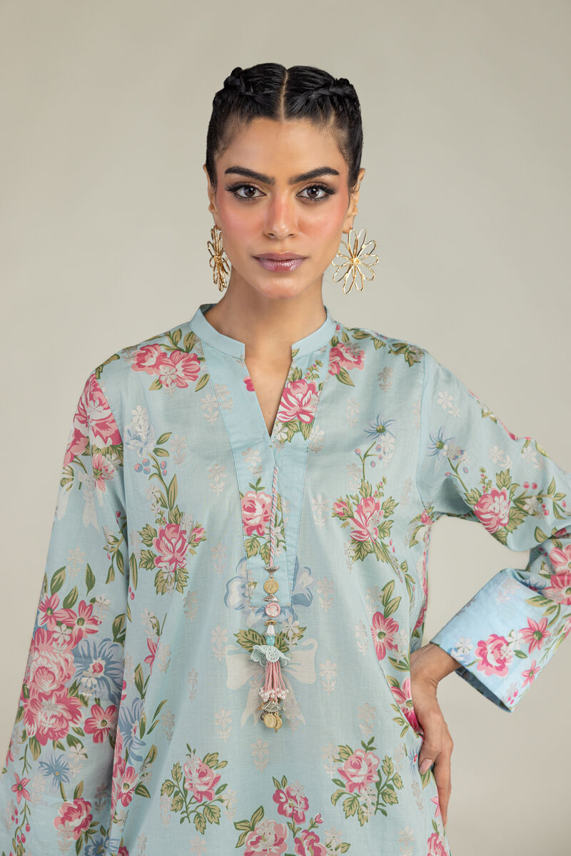 Printed | Cambric | Blue Floral Kurta | USD 35.00