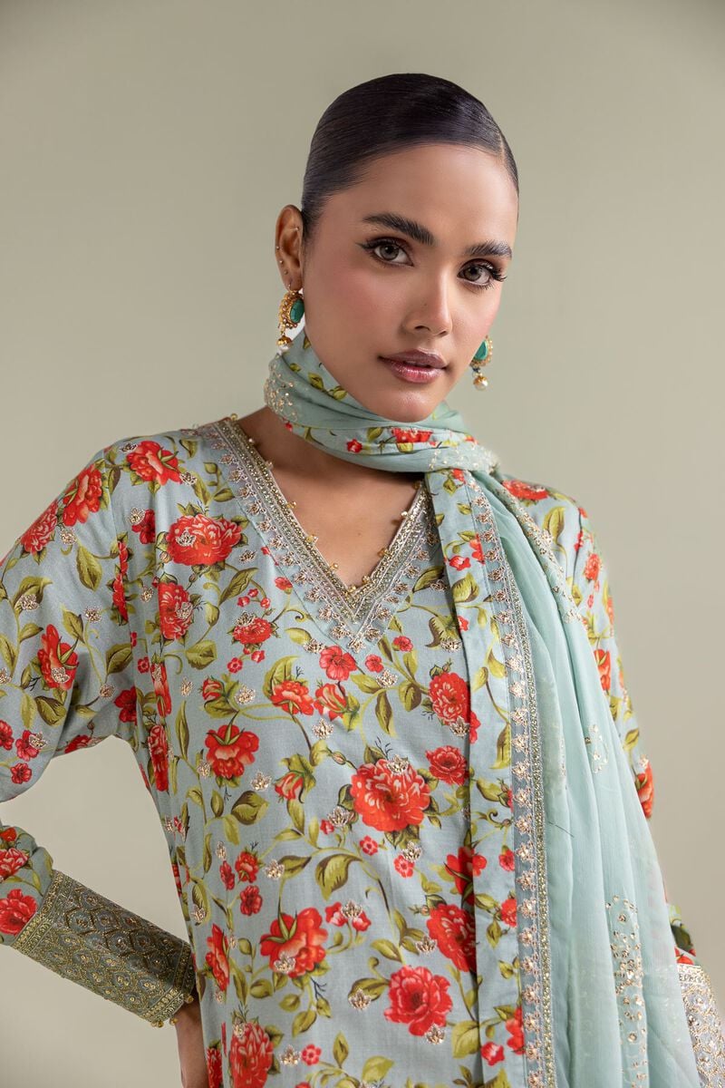 Embroidered | Chiffon | Floral Kurta 3-piece | USD 155.00