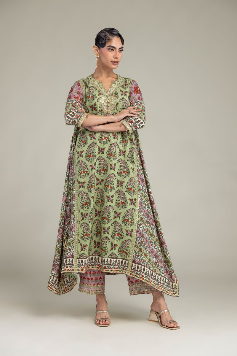 Embroidered | Raw Silk | Long Green Kurta | USD 65.00