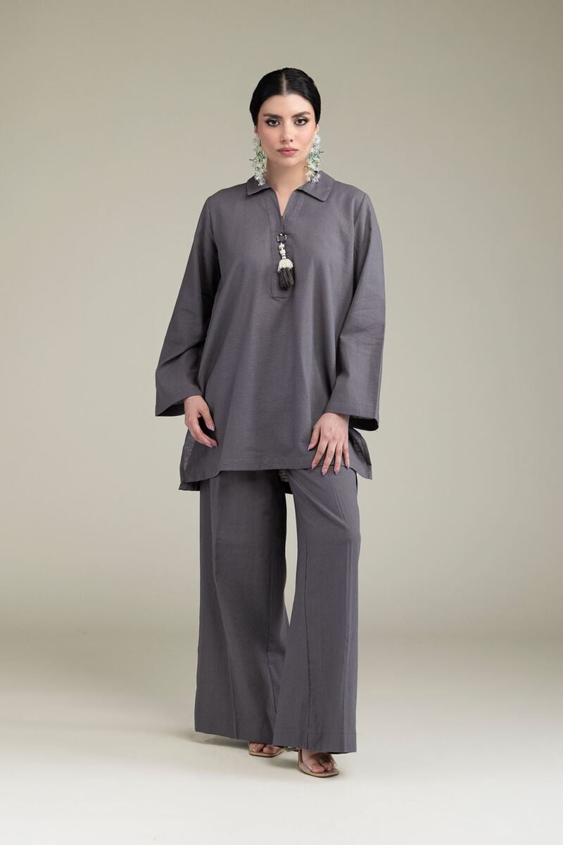 Dyed | Blended Linen | Gray Solid Pants | USD 30.00