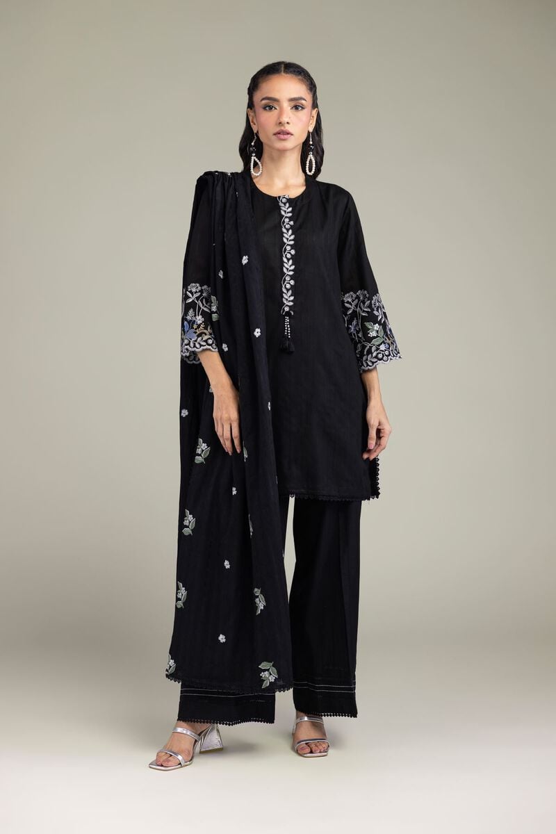 Embroidered | Textured Cotton | Solid Black Pants | USD 30.00