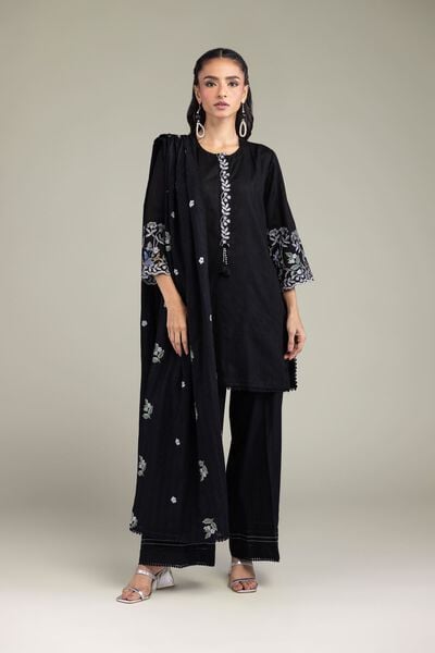 Embroidered | Textured Cotton | Solid Black Pants | USD 30.00