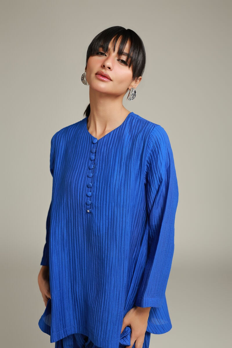 Dyed | Blended Crinkle | Short Blue Kurta | USD 35.00