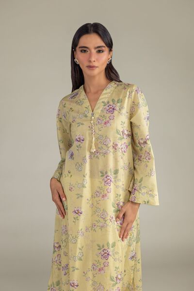 Printed | Cambric | Yellow V-Neck Kurta | USD 35.00