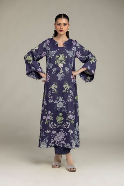 Embroidered | Raw Silk | Floral Navy Pants | USD 35.00