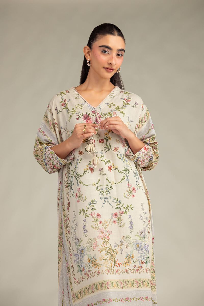 Printed | Raw Silk | Floral Longline Kurta | USD 40.00
