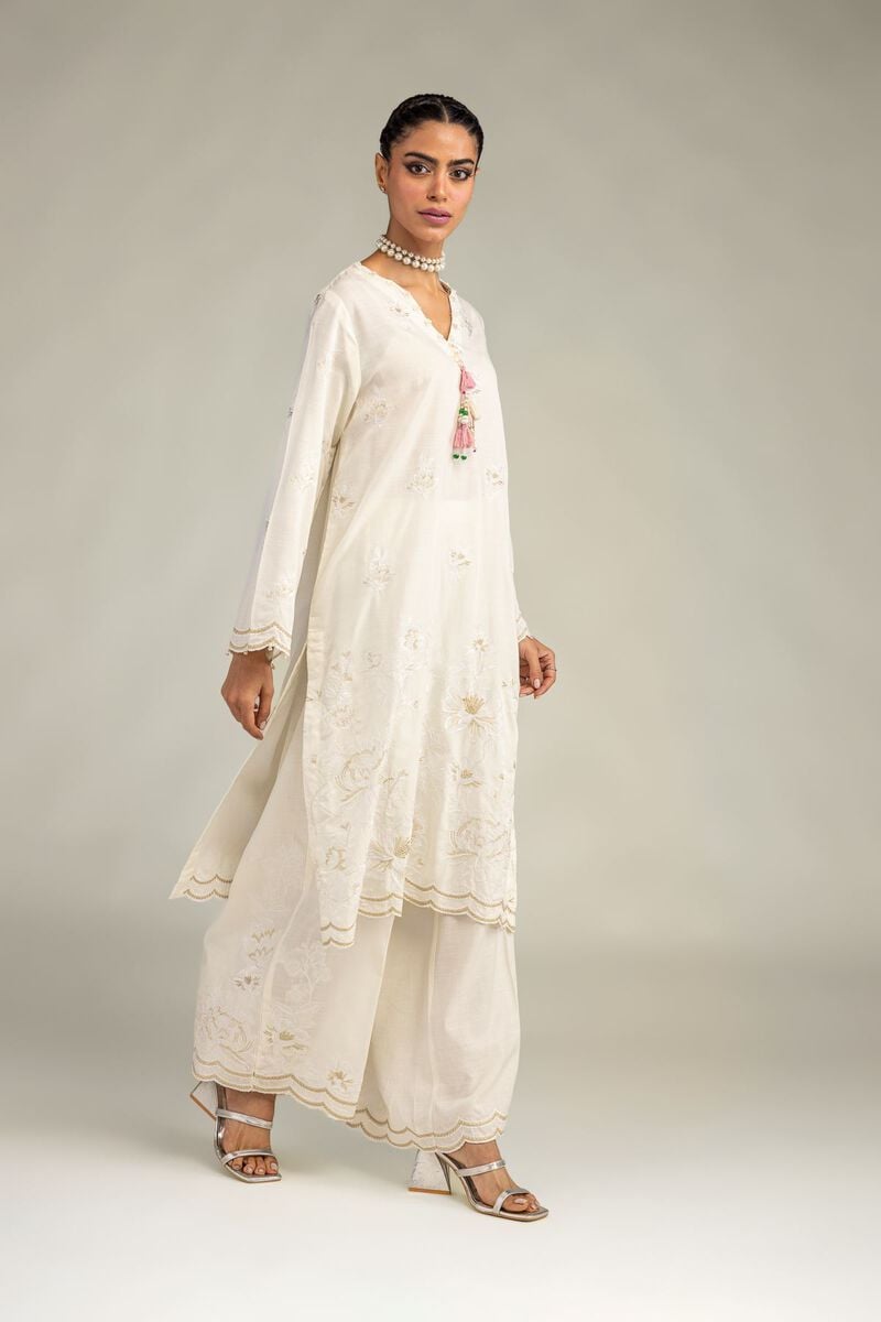 Embroidered | Raw Silk | Floral Longline Kurta | USD 65.00