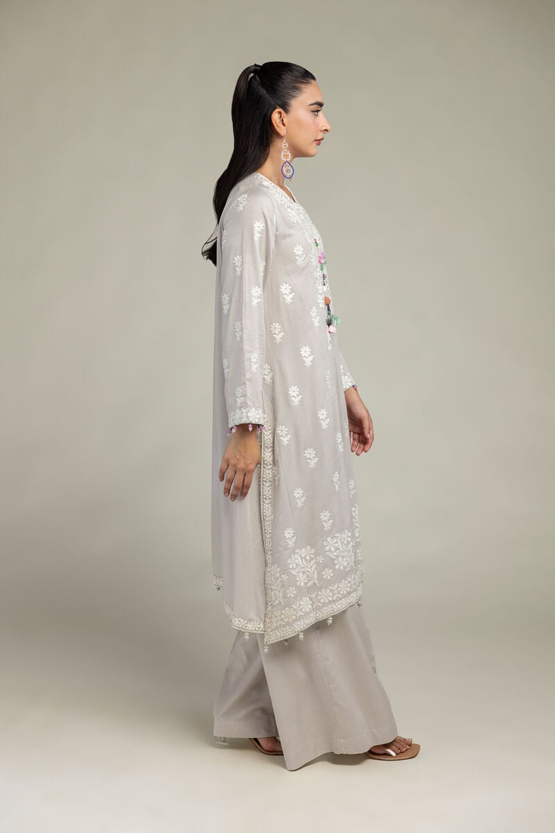 Embroidered | Raw Silk | Gray Solid Pants | USD 30.00