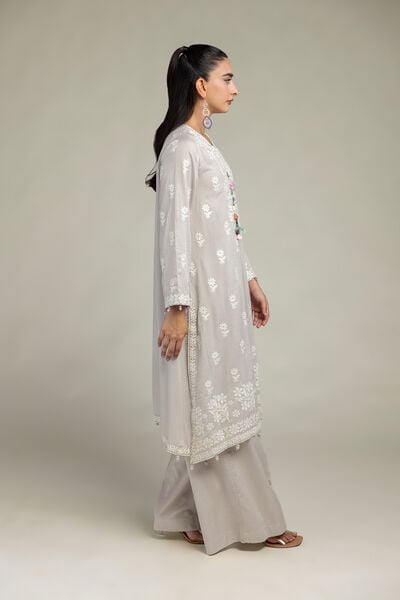 Embroidered | Raw Silk | Gray Solid Pants | USD 30.00