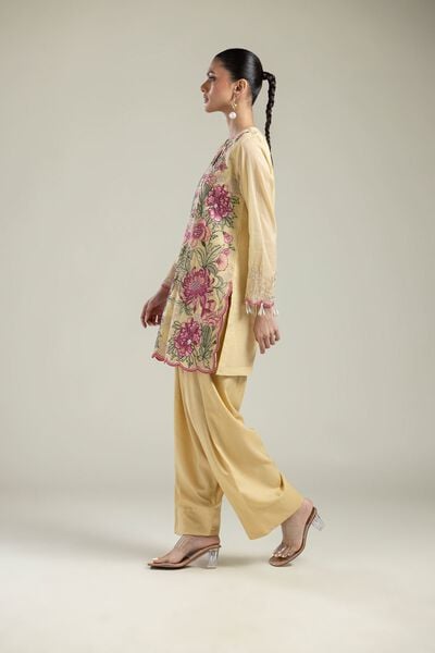 Raw Silk | Yellow Solid Shalwar | USD 35.00