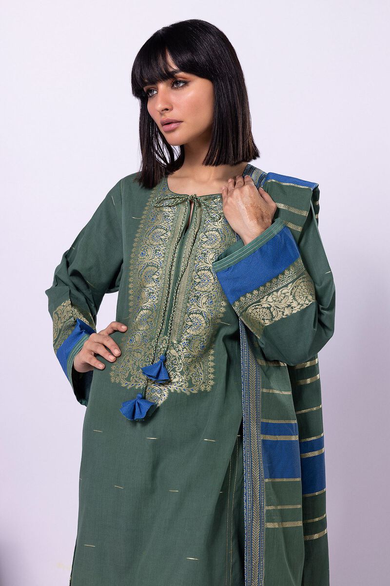 Dyed | Cotton Brosha Jacquard | Fabrics 3 Piece | null
