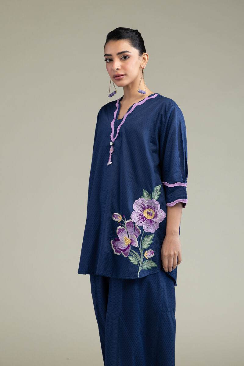 Embroidered | Cotton Dobby | Floral V-Neck Kurta | USD 10.50