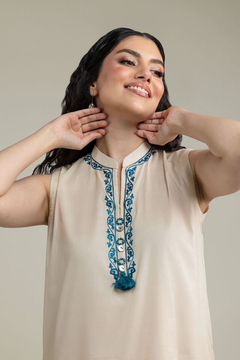 Embroidered | Cambric | Floral Sleeveless Kurta | USD 40.00