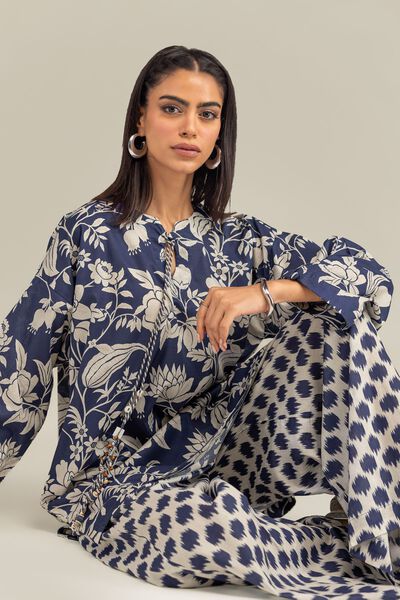 Printed | Cambric | Floral Navy Kurta | USD 35.00