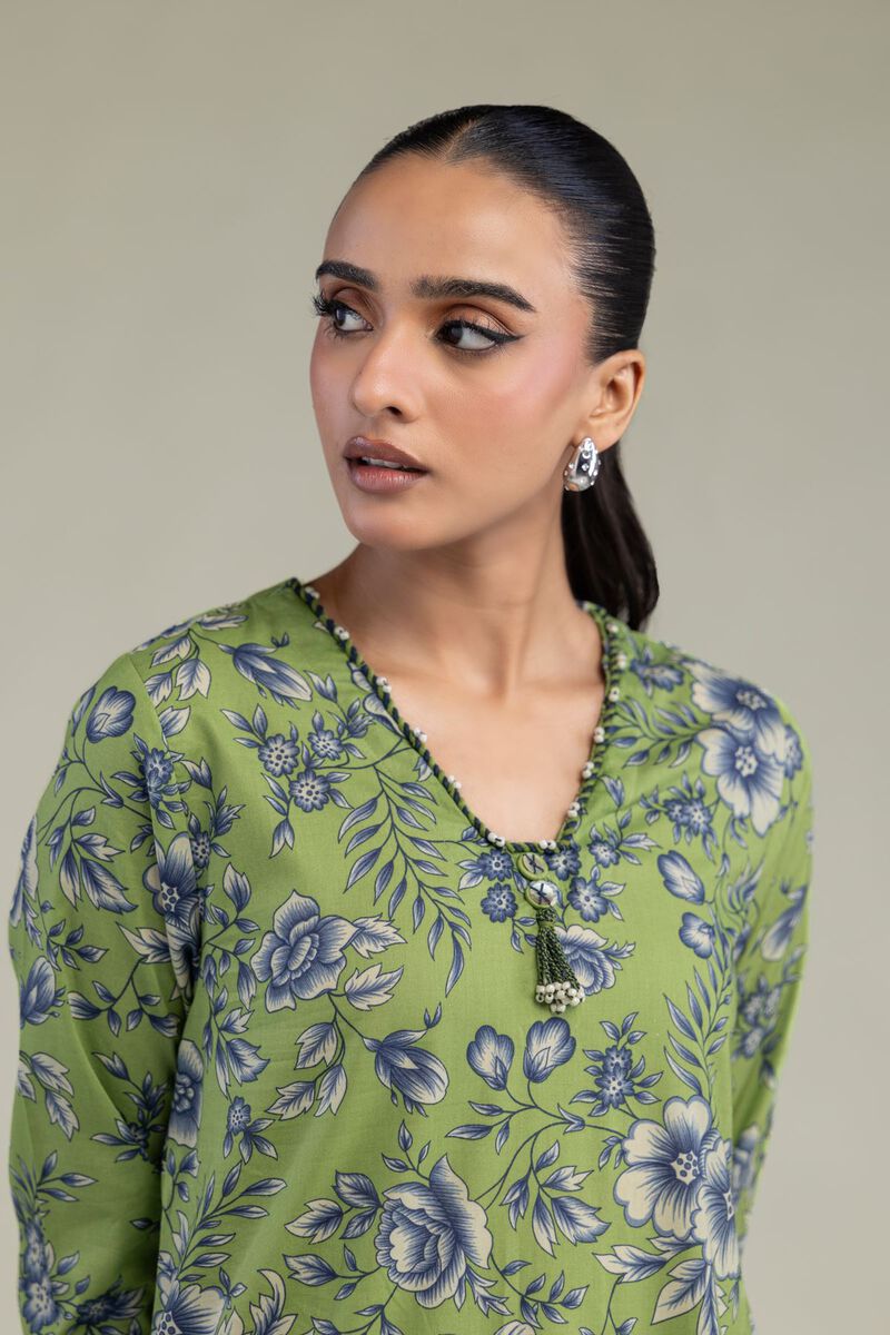 Printed | Cambric | Floral Green Kurta | USD 35.00