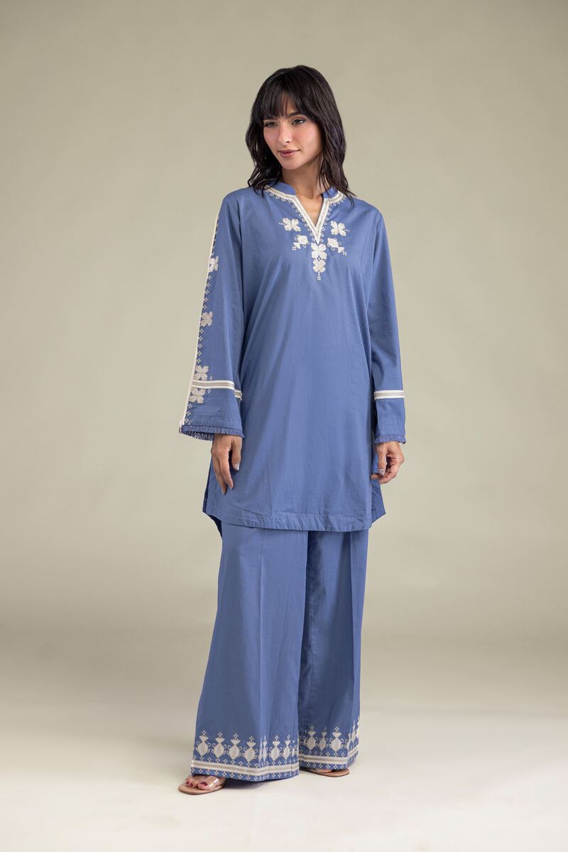 Embroidered | Cambric | Blue Threadwork Kurta | USD 40.00