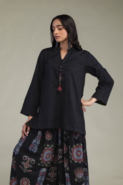 Printed | Cambric | Solid Black Kurta | USD 35.00