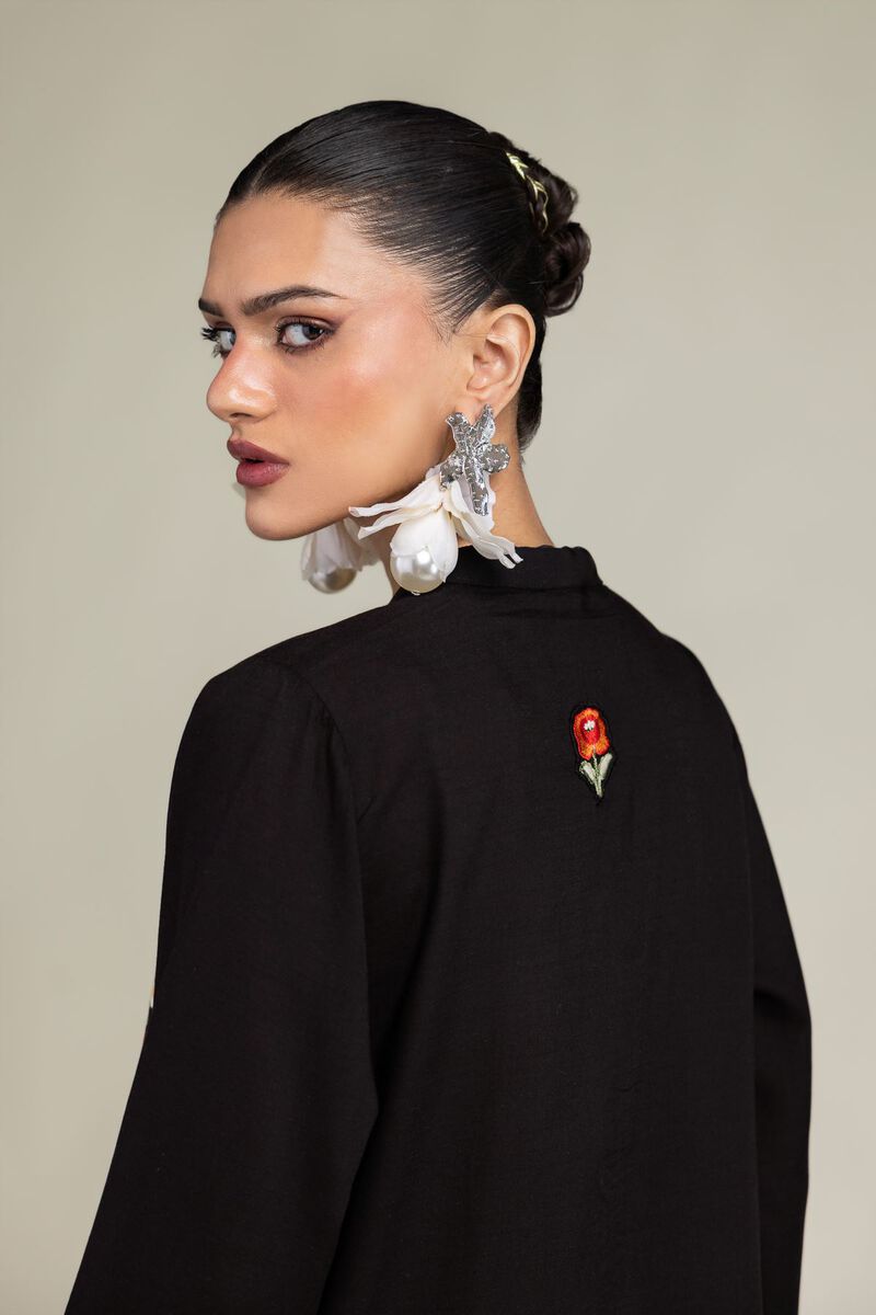 Embroidered | Raw Silk | Black Floral Kurta | USD 40.00