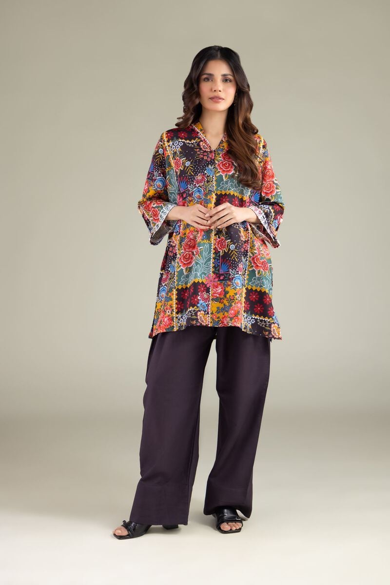 Embroidered | Textured Cotton | Floral V-Neck Kurta | USD 30.00