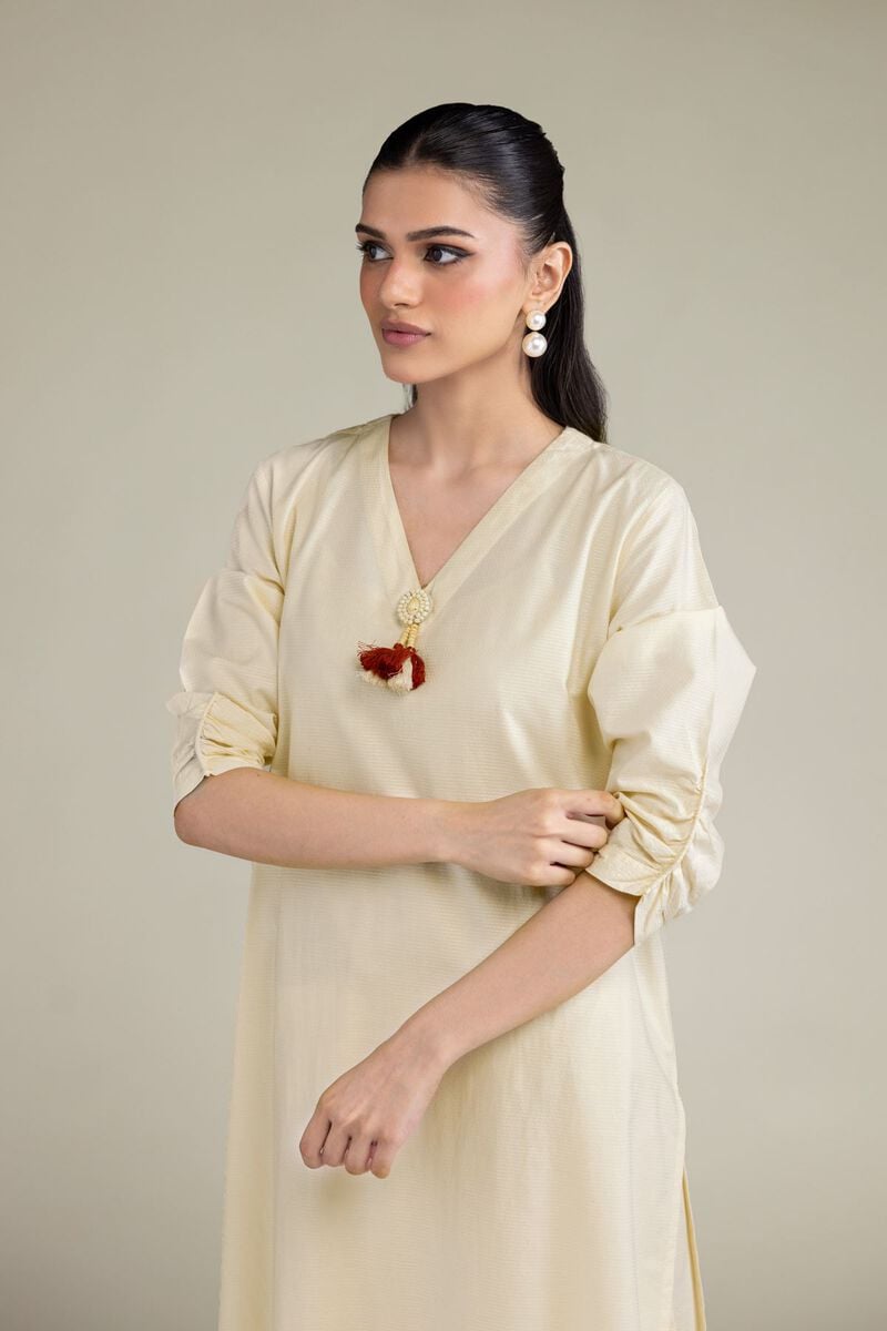 Dyed | Textured Cotton Viscose | Long Cotton Kurta | USD 35.00