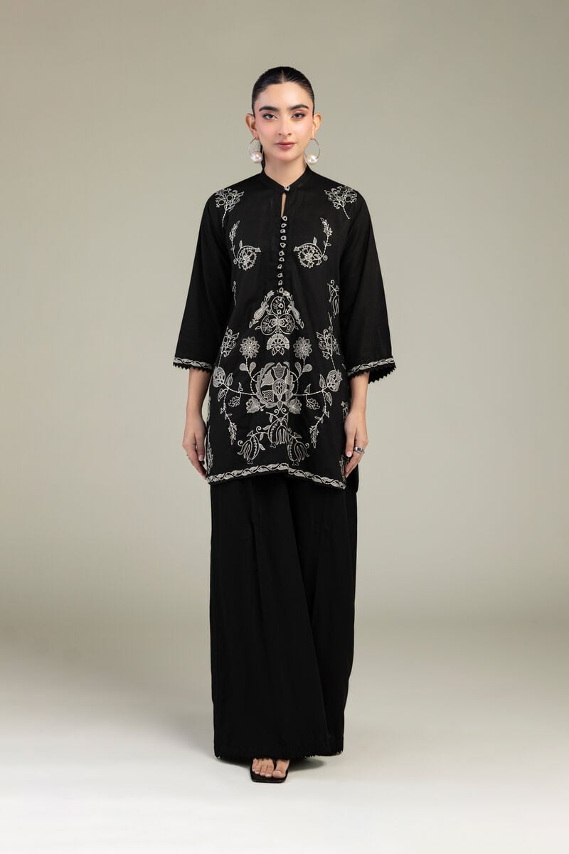 Embroidered | Raw Silk | Black Floral Kurta | USD 55.00