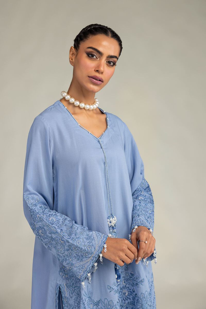 Embroidered | Raw Silk | Light Blue Kurta | USD 65.00