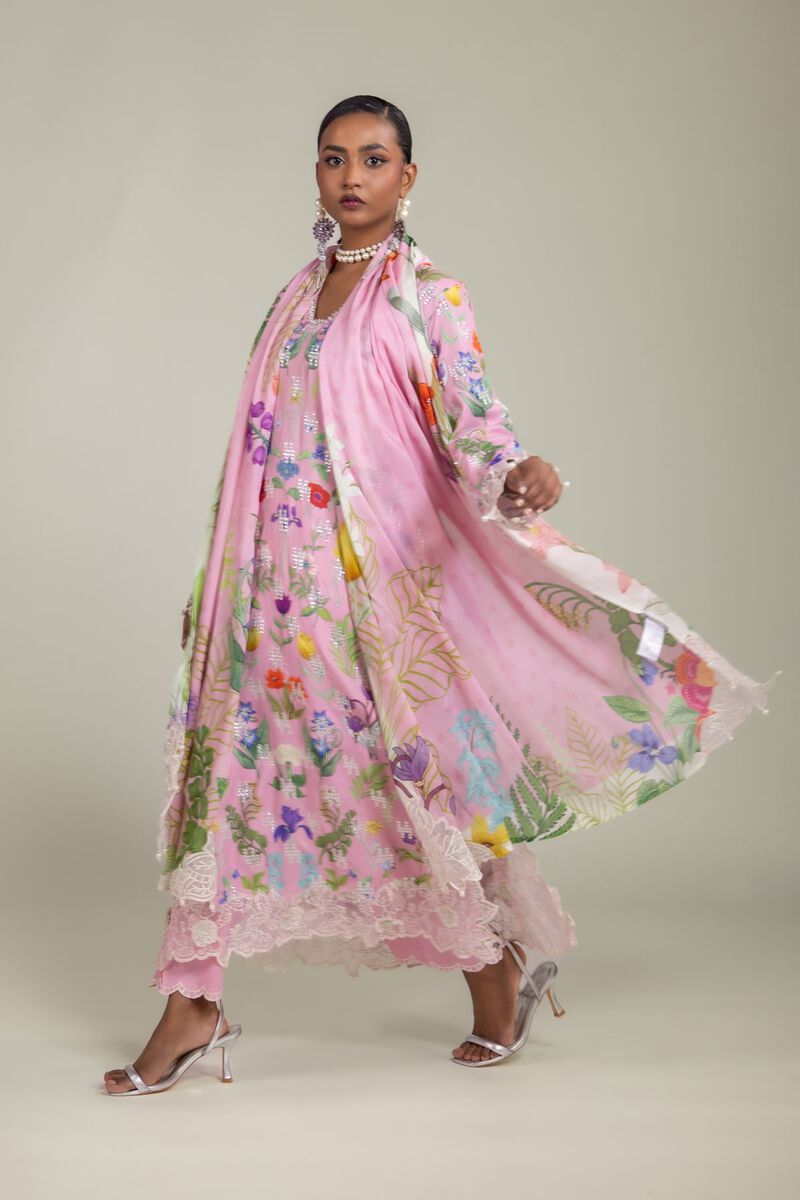 Raw Silk | Floral Embroidered Suit | USD 180.00