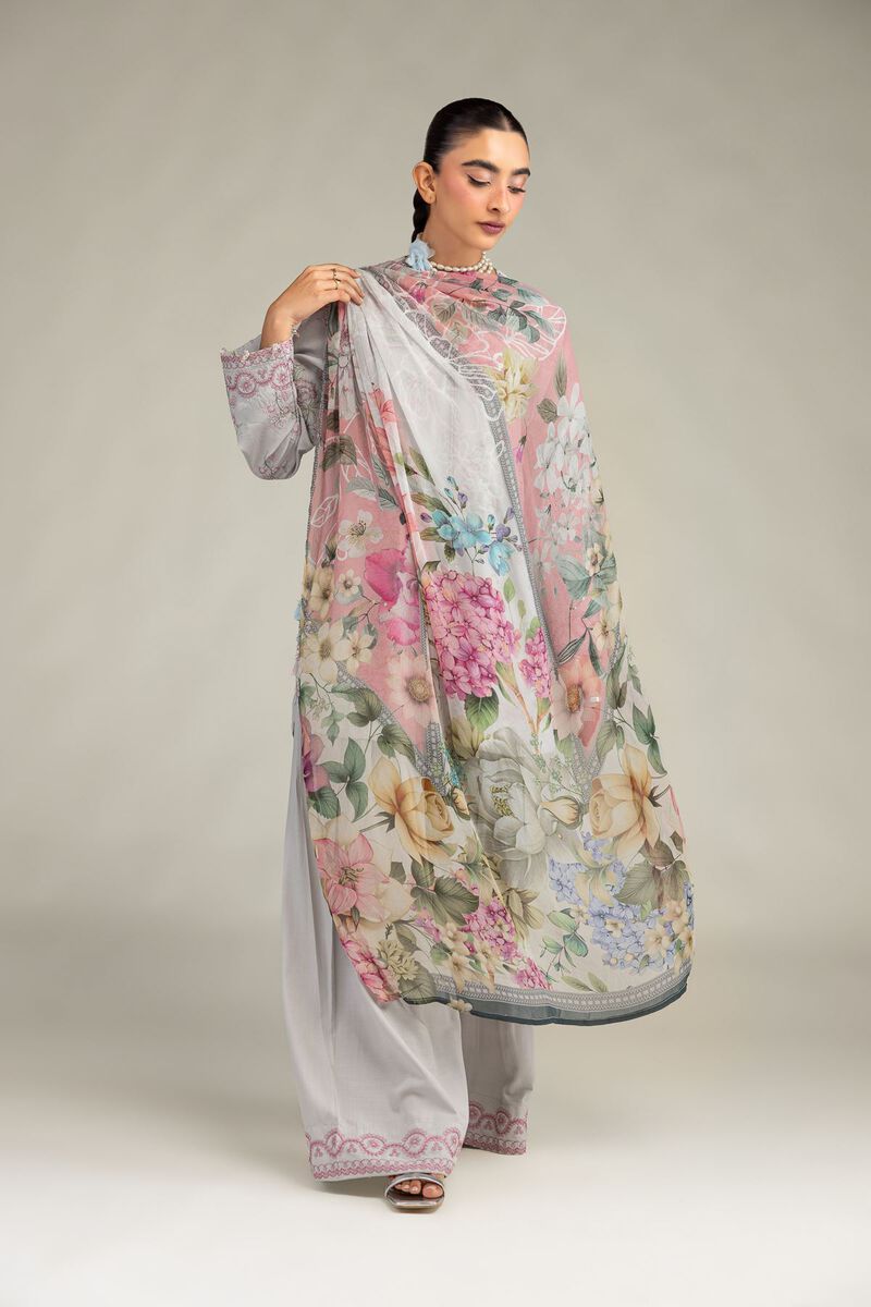 Embroidered | Mesuri | Floral Gray Dupatta | USD 30.00