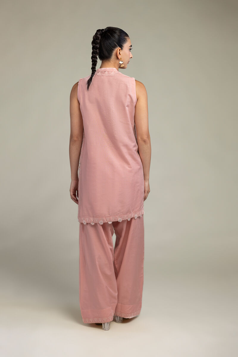 Raw Silk | Sleeveless Pink Kurta | USD 65.00