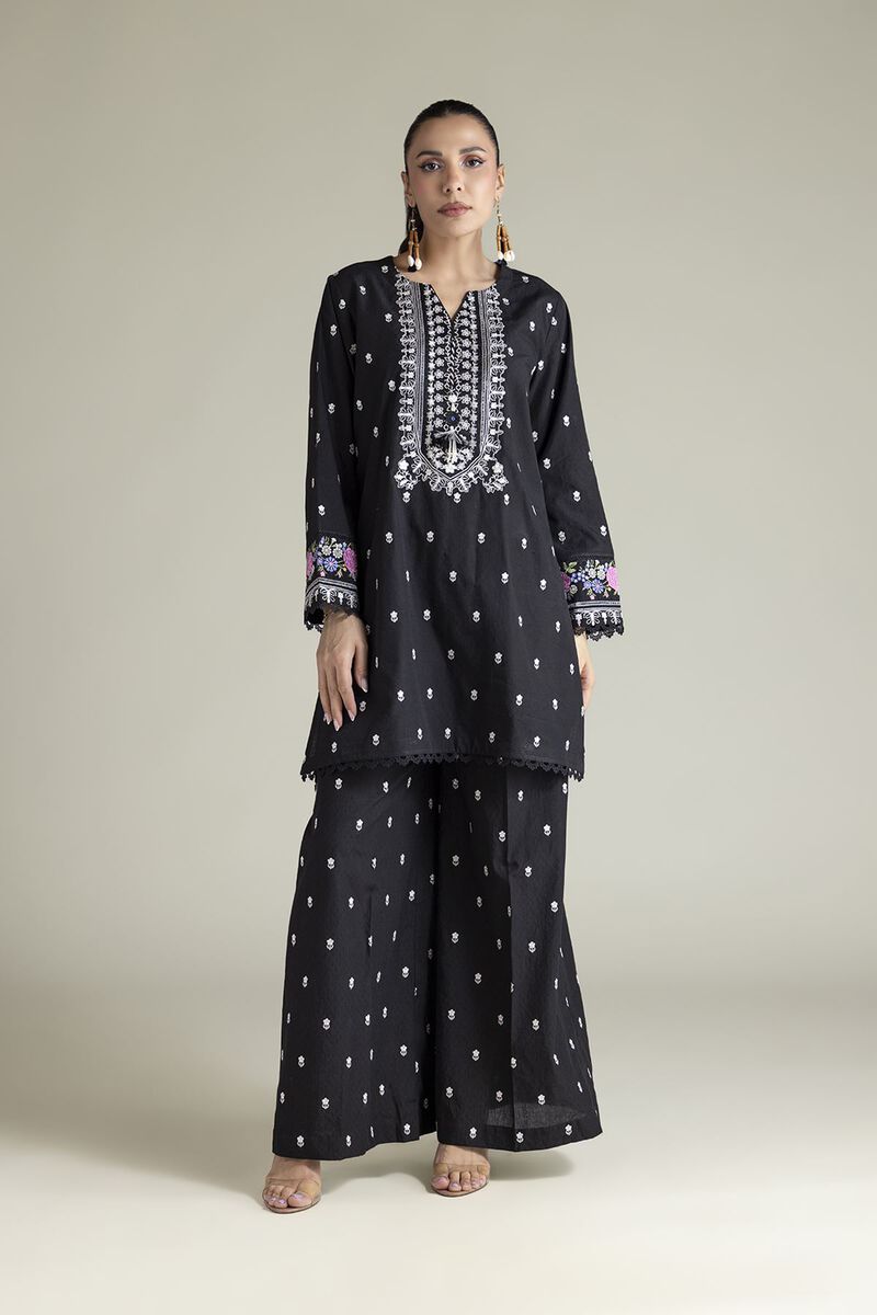 Embroidered | Cotton Dobby | Black Tailored 2-Piece | USD 70.00