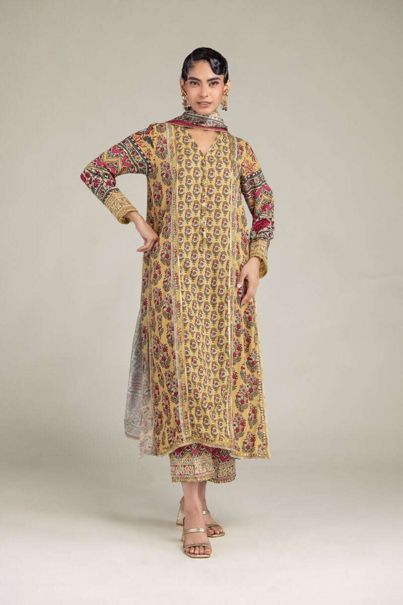 Embroidered | Raw Silk | Floral Silk Kurta | USD 60.00