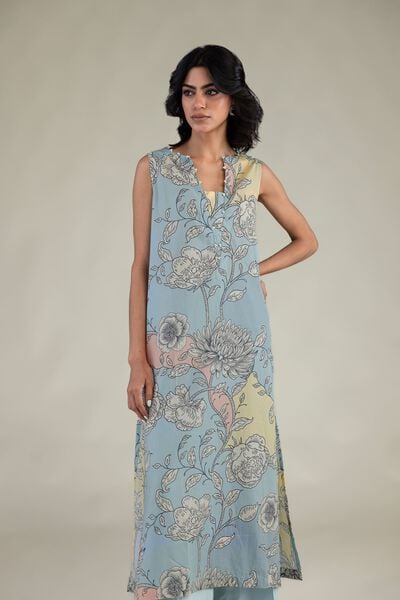 Embroidered | Cambric | Floral Sleeveless Kurta | USD 35.00