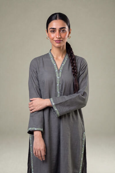 Embroidered | Light Khaddar | Longline V-Neck Kurta | USD 35.00