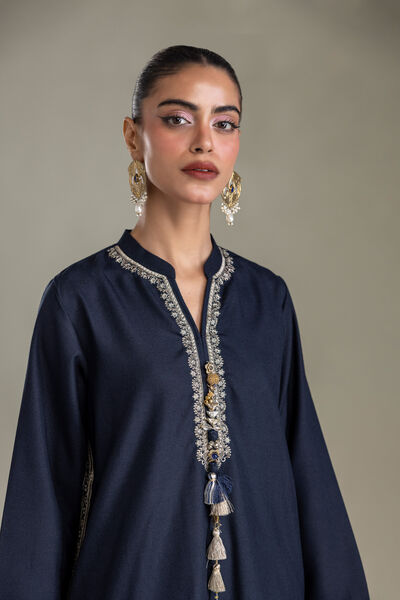 Embroidered | Heavy Blended Viscose | Long Navy Kurta | USD 65.00