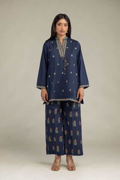 Embroidered | Cambric | Floral Navy Pants | USD 30.00