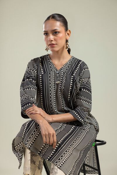 Printed | Cambric | Black V-Neck Kurta | USD 35.00
