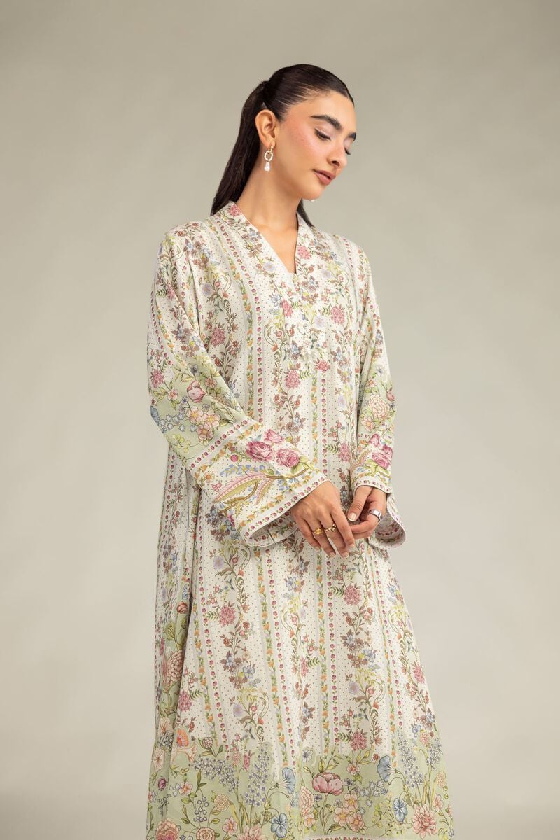 Printed | Raw Silk | Floral V-Neck Kurta | USD 40.00