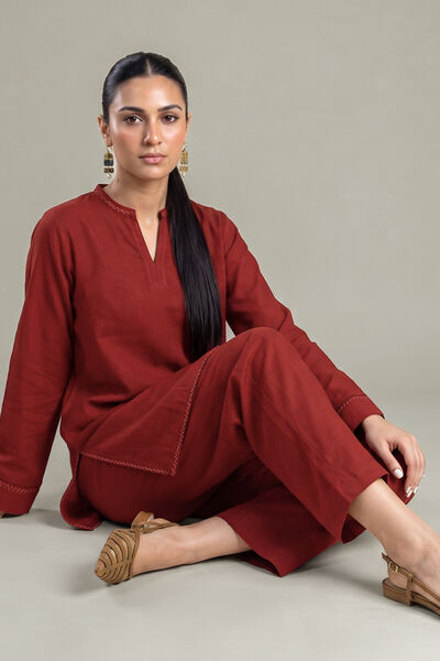 Dyed | Crepe | Rust V-Neck Tunic | USD 40.00