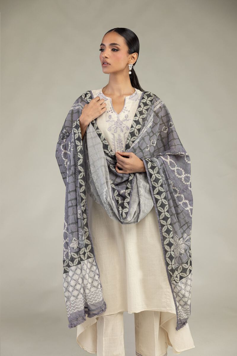 Textured Lawn | Embroidered | Gray Lawn Dupatta | USD 30.00