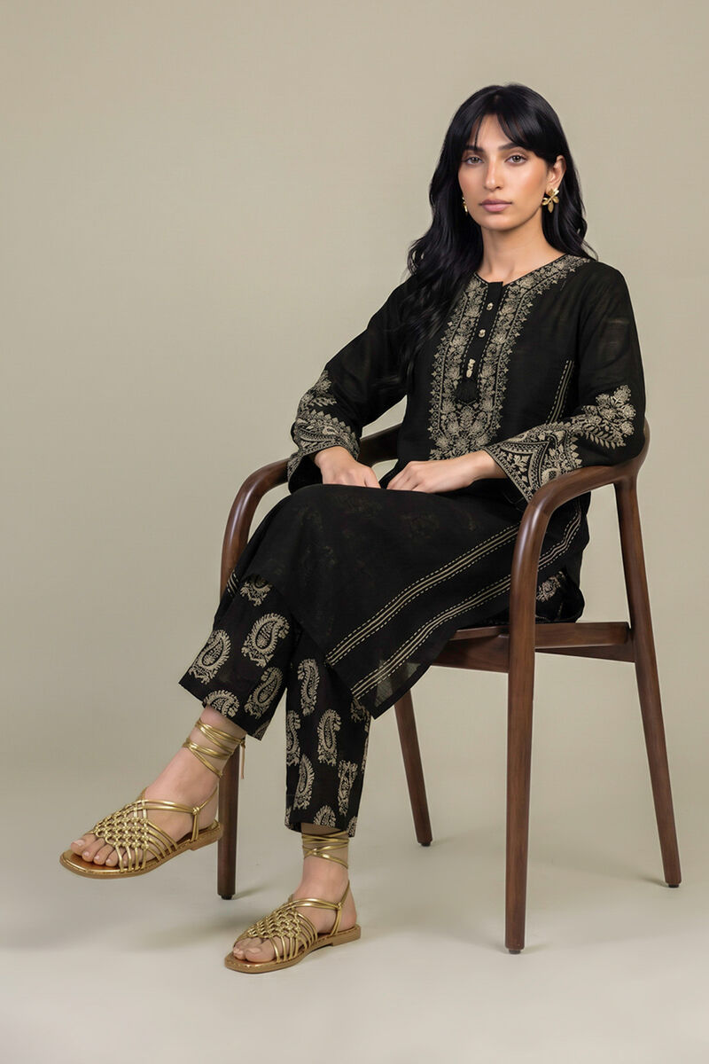 Printed | Light Khaddar | Black Khaddar Kurta | USD 45.00