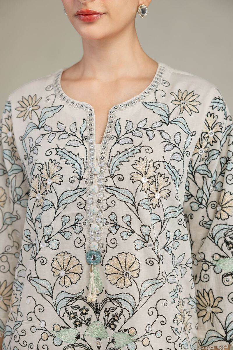 Embroidered | Raw Silk | Short Floral Kurta | USD 60.00